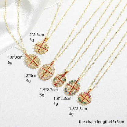 Vintage Style Minimalist Commute Round Copper Inlay 14K Gold Plated Zircon Pendant Necklace