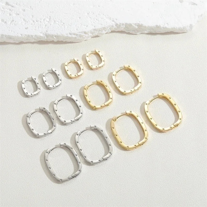 1 Pair Cute Minimalist Commute Square Plating Inlay Copper Zircon 14k Gold Plated White Gold Plated Hoop Earrings