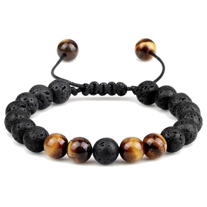 Casual Minimalist Round Volcanic Rock Tiger Eye Beaded Bracelets