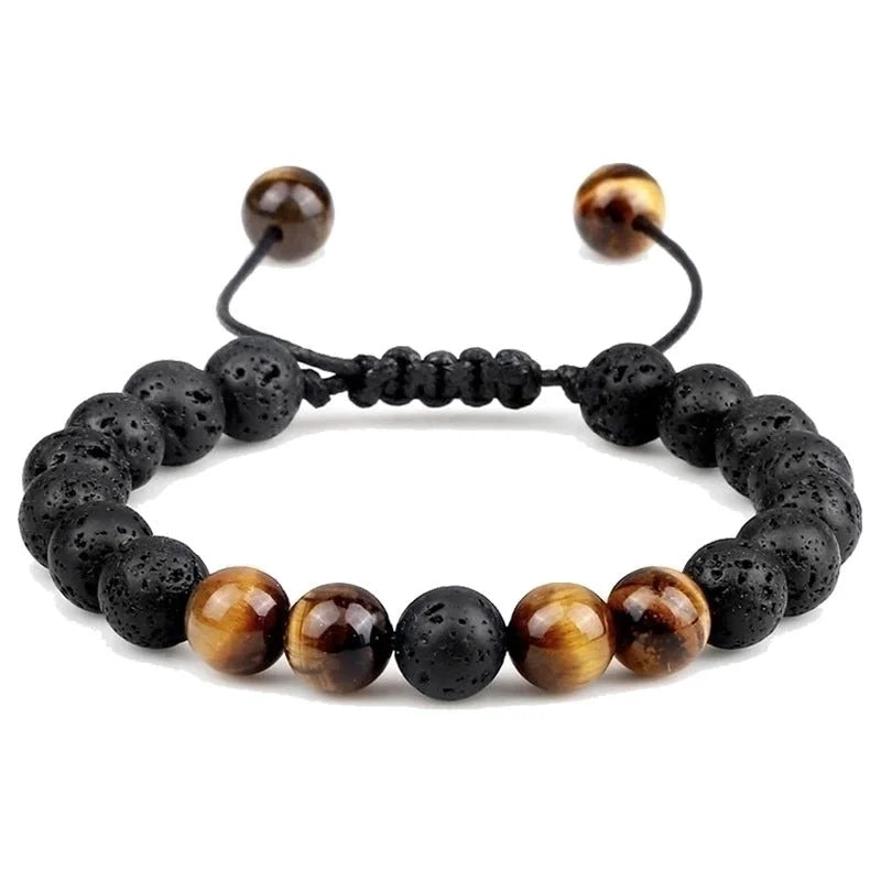 Casual Minimalist Round Volcanic Rock Tiger Eye Beaded Bracelets
