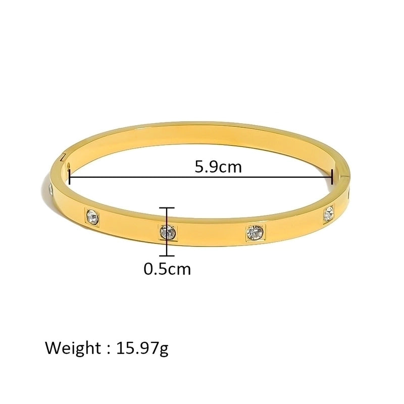 Minimalist Shiny Solid Color 316L Stainless Steel 18K Gold Plated Zircon Bangle In Bulk