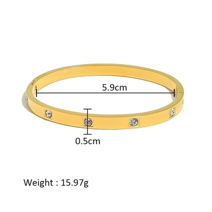Minimalist Shiny Solid Color 316L Stainless Steel 18K Gold Plated Zircon Bangle In Bulk