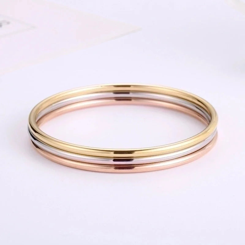 Minimalist Solid Color Titanium Steel 18K Gold Plated Rose Gold Plated Bangle In Bulk
