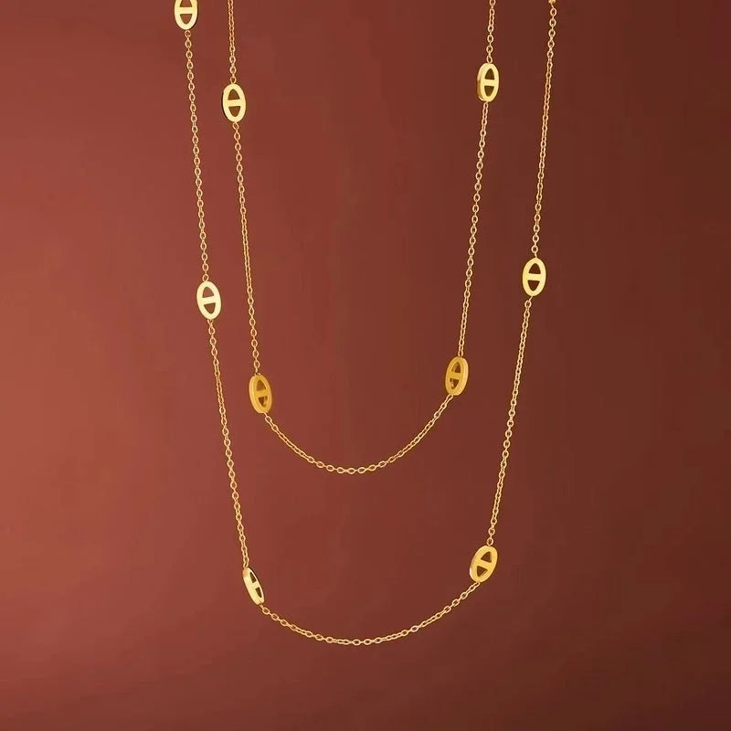 Elegant Classic Style Pig Nose Titanium Steel 18K Gold Plated Bracelets Necklace