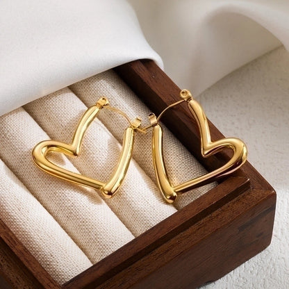 1 Pair IG Style Round Heart Shape Plating 304 Stainless Steel 18K Gold Plated Stainless Steel Earrings
