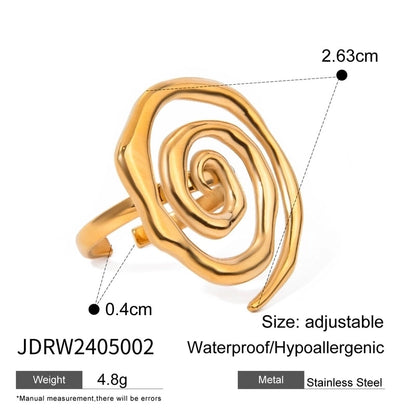 IG Style Spiral Thread 304 Stainless Steel 18K Gold Plated Plating Open Rings