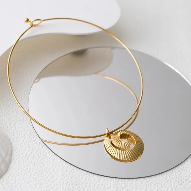 IG Style Casual Vacation Round Vortex Flower 304 Stainless Steel 14K Gold Plated Hollow Out Choker