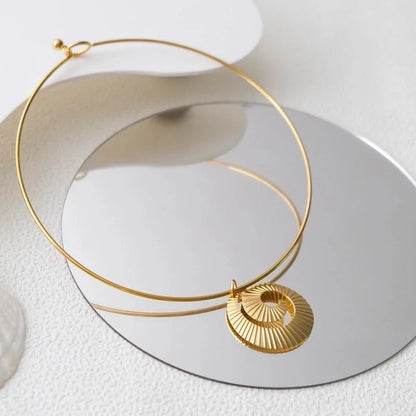 IG Style Casual Vacation Round Vortex Flower 304 Stainless Steel 14K Gold Plated Hollow Out Choker