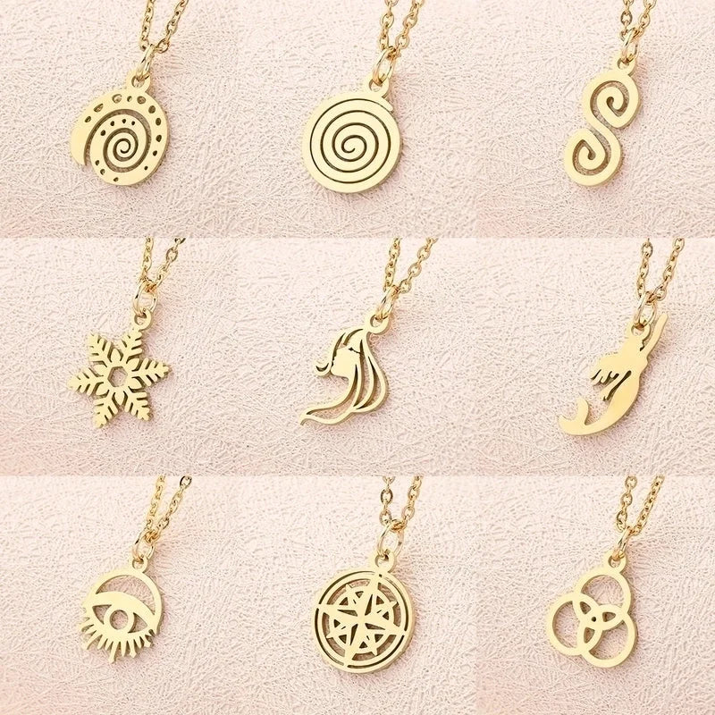 Casual Modern Style Minimalist Compass Mermaid Snowflake 304 Stainless Steel Gold Plated Polishing Plating Pendant Necklace
