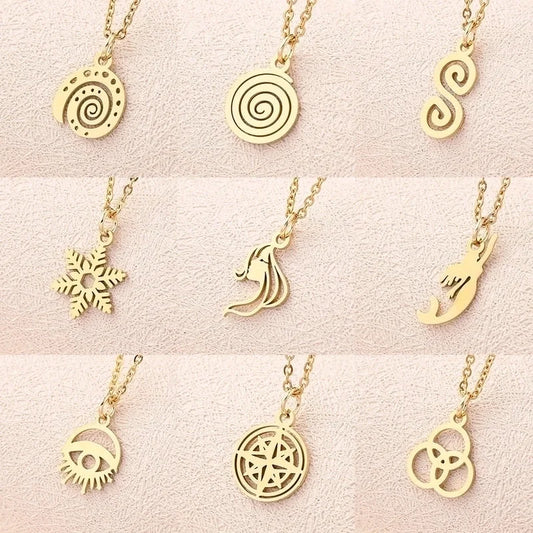 Casual Modern Style Minimalist Compass Mermaid Snowflake 304 Stainless Steel Gold Plated Polishing Plating Pendant Necklace