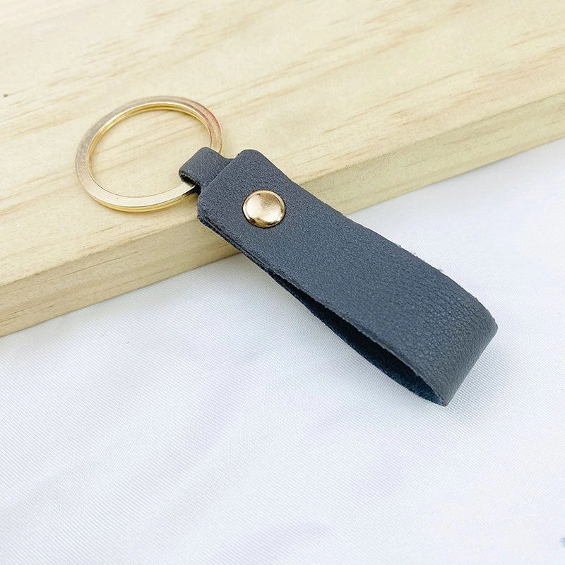 Creative Solid Color Pu Keychain Simple Couple Leather Car Key Ring Metal Universal Bag Strap Buckle Office Culture Accessories