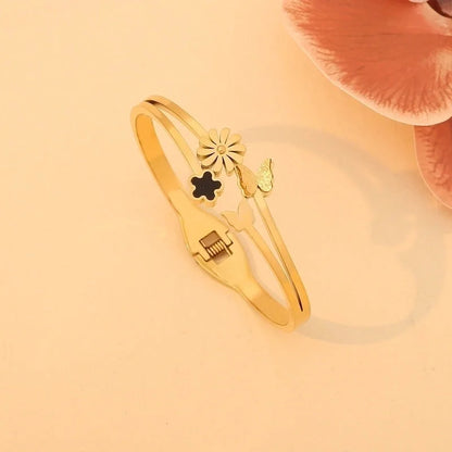 Elegant Minimalist Flower Butterfly 304 Stainless Steel 18K Gold Plated Zircon Bangle In Bulk