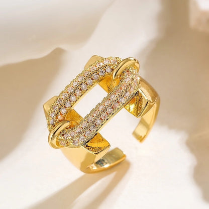Copper Plating Inlay Geometric Zircon Open Rings
