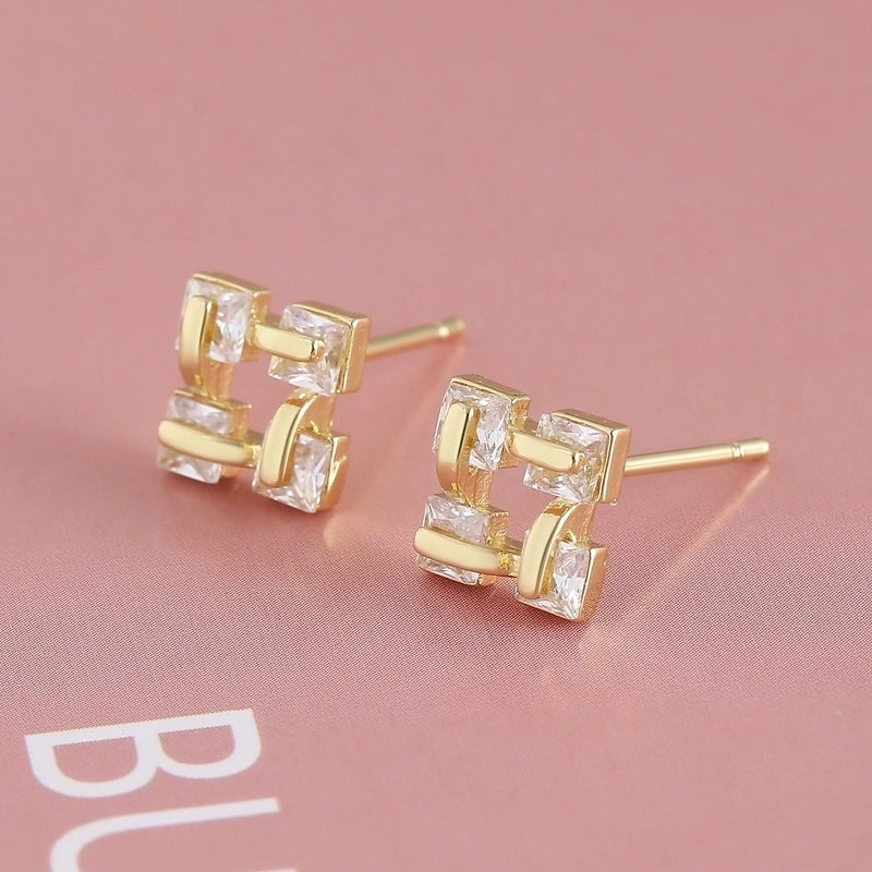 1 Pair Elegant Minimalist Geometric Double Heart Snake Hollow Out Inlay Copper Zircon 18K Gold Plated Ear Studs