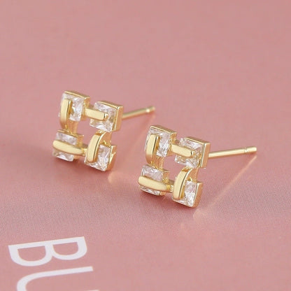1 Pair Elegant Minimalist Geometric Double Heart Snake Hollow Out Inlay Copper Zircon 18K Gold Plated Ear Studs