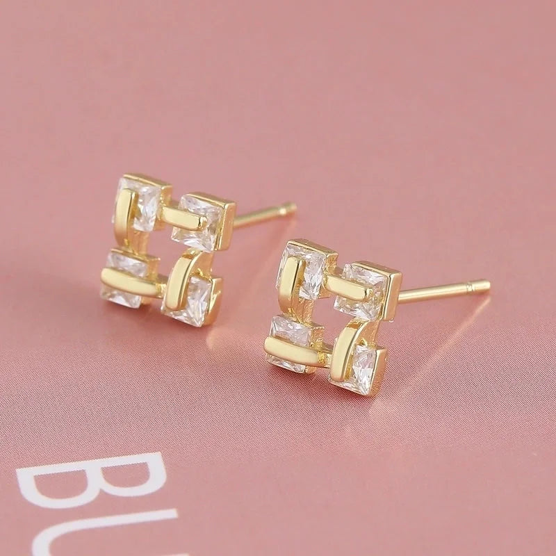 1 Pair Elegant Minimalist Geometric Double Heart Snake Hollow Out Inlay Copper Zircon 18K Gold Plated Ear Studs
