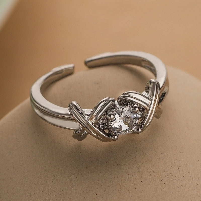 Copper Inlay Geometric Zircon Open Rings