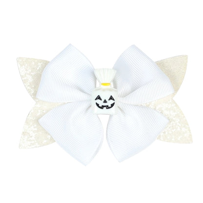Funny Kid'S Halloween Pattern Pumpkin Bat Ribbon Sequins Bowknot Hair Clip