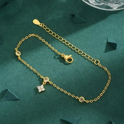 Copper 18K Gold Plated Inlay Four Leaf Clover Zircon Bracelets