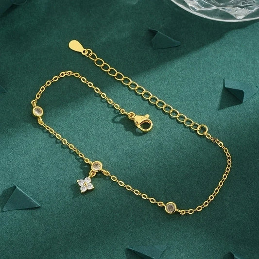 Copper 18K Gold Plated Inlay Four Leaf Clover Zircon Bracelets