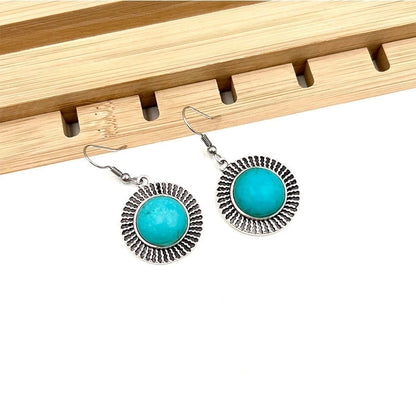 Turquoise Earrings Suit Women\'s Bohemian Retro Personalized Ethnic Style Alloy Earrings