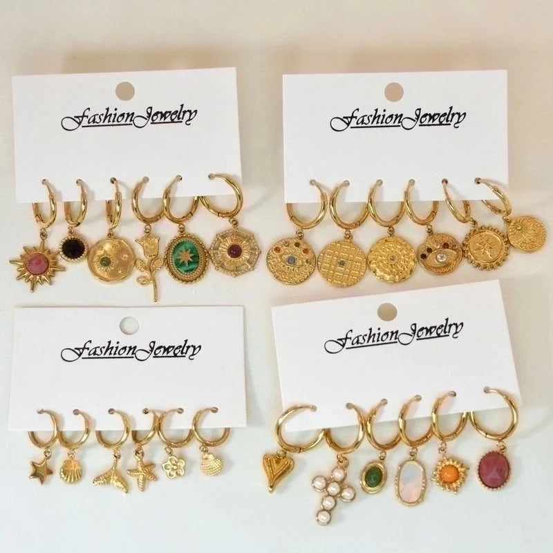 6 Pieces Minimalist Classic Style Heart Shape Plating Inlay 304 Stainless Steel Rhinestones Drop Earrings