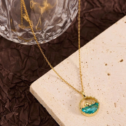 Titanium Steel Copper Leaf Heart Shape Pendant Necklace