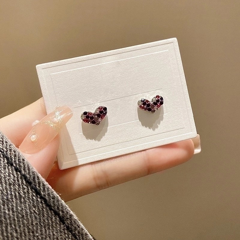 Sweet Heart Shape Bow Knot Copper Inlay Rhinestones Earrings 1 Pair