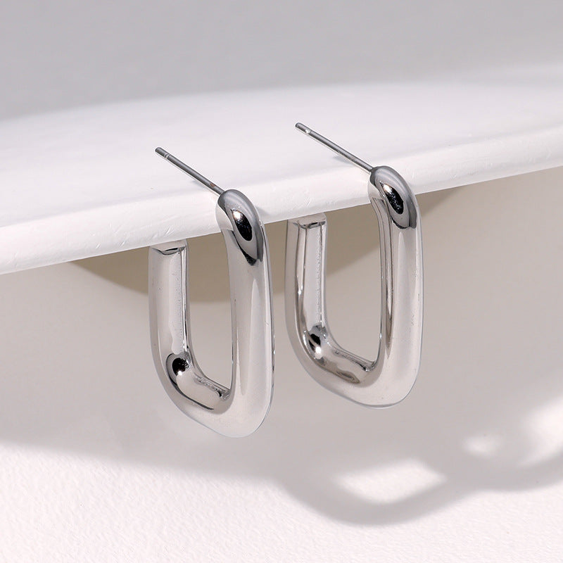 Minimalist Circle U-Shape Stainless Steel Electroplating Stud Earrings