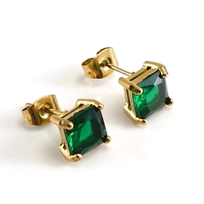 1 Pair Retro Square Inlaid Zircon 304 Stainless Steel Zircon 18K Gold Plated Stainless Steel Earrings