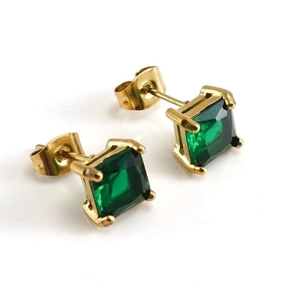 1 Pair Retro Square Inlaid Zircon 304 Stainless Steel Zircon 18K Gold Plated Stainless Steel Earrings