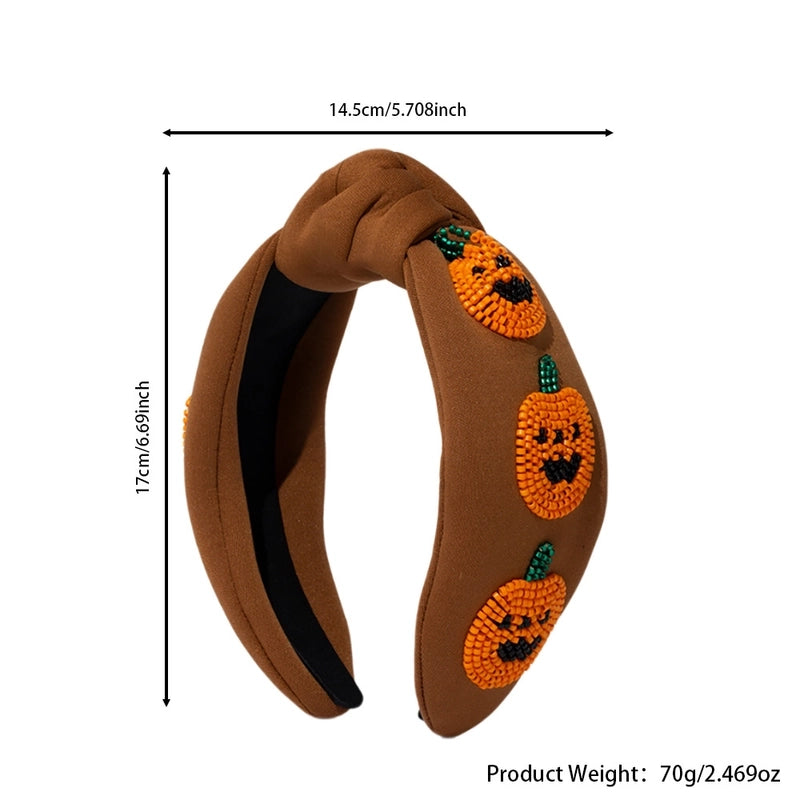 Women's Hip-Hop Retro Funny Halloween Pattern Pumpkin Ghost Cloth Seed Bead Hair Band