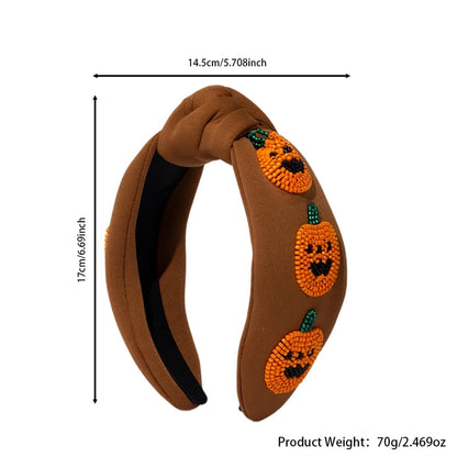 Women's Hip-Hop Retro Funny Halloween Pattern Pumpkin Ghost Cloth Seed Bead Hair Band