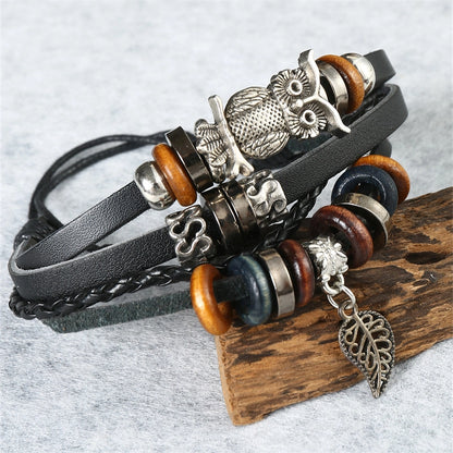 Casual Punk Cool Style Leaf Skull Pu Leather Alloy Halloween Men's Bracelets