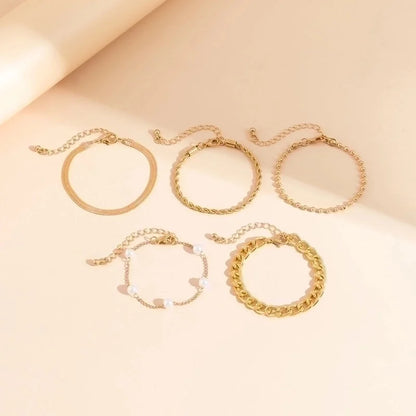 Lady Heart Shape Imitation Pearl Alloy Bracelets