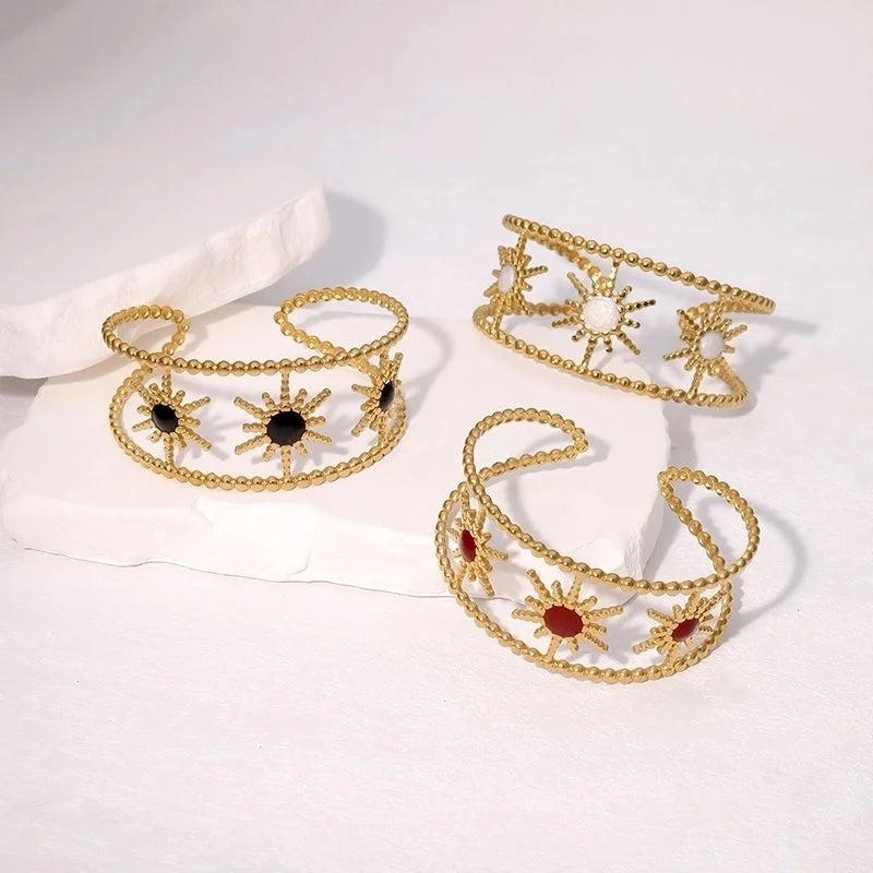 IG Style Vintage Style French Style Sun 304 Stainless Steel 18K Gold Plated Cuff Bracelets In Bulk