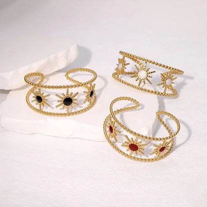 IG Style Vintage Style French Style Sun 304 Stainless Steel 18K Gold Plated Cuff Bracelets In Bulk