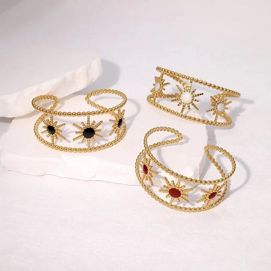 IG Style Vintage Style French Style Sun 304 Stainless Steel 18K Gold Plated Cuff Bracelets In Bulk