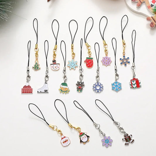 Cute Christmas Tree Snowman Snowflake Alloy Plating Christmas Bag Pendant Mobile Phone Chain