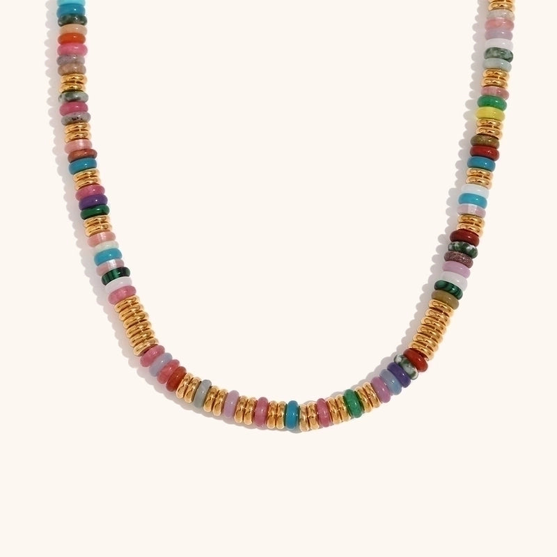 Retro Ethnic Style Geometric Stainless Steel Natural Stone 18K Gold Plated Necklace In Bulk