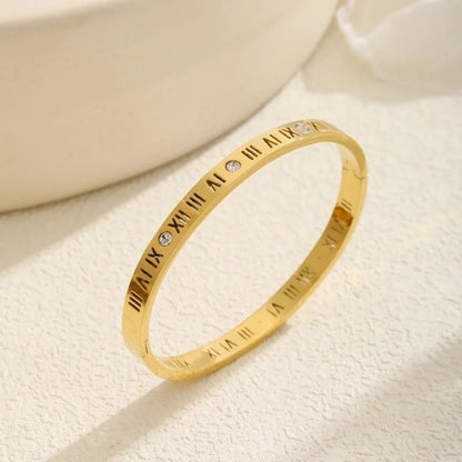 Casual Elegant Streetwear Roman Numeral Titanium Steel 18K Gold Plated Bangle In Bulk