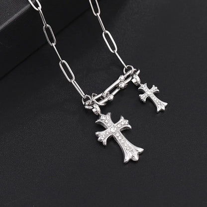 Classic Style Cross 304 Stainless Steel Rhinestones 18K Gold Plated Chain Pendant Necklace