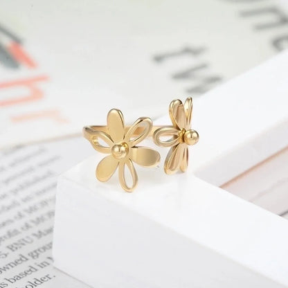 Fashion Flower 304 Stainless Steel 18K Gold Plated Plating Open Ring
