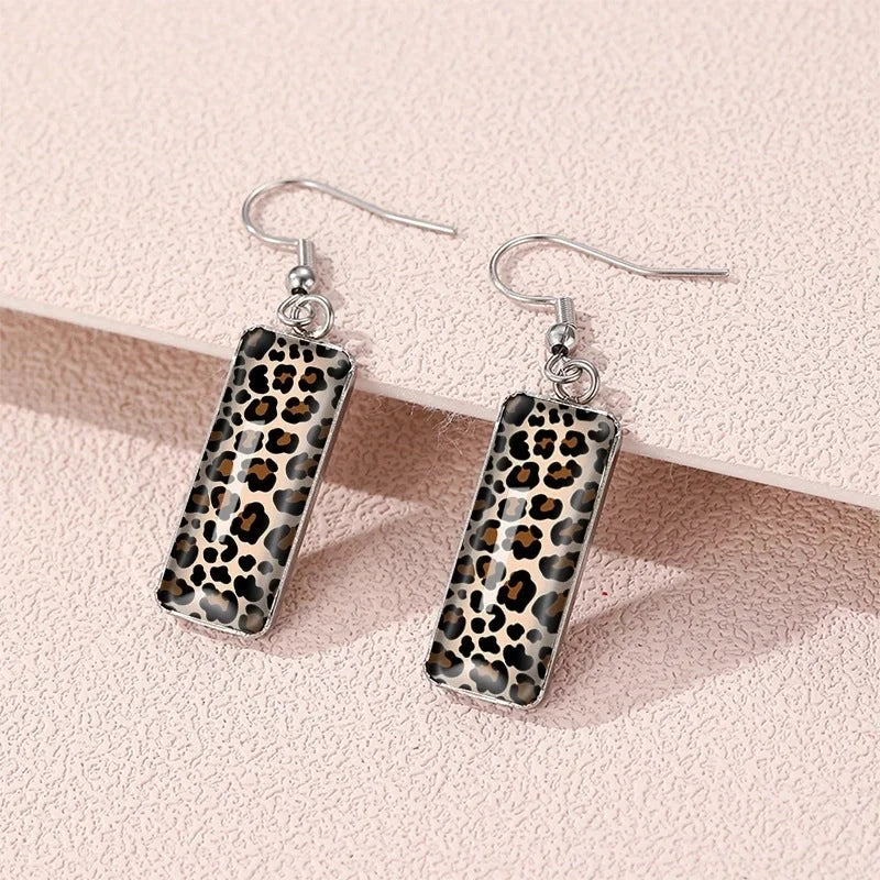 Leopard Earrings Zebra Earrings Dairy Grain Square Earrings Time Gemstone Rectangular Earrings