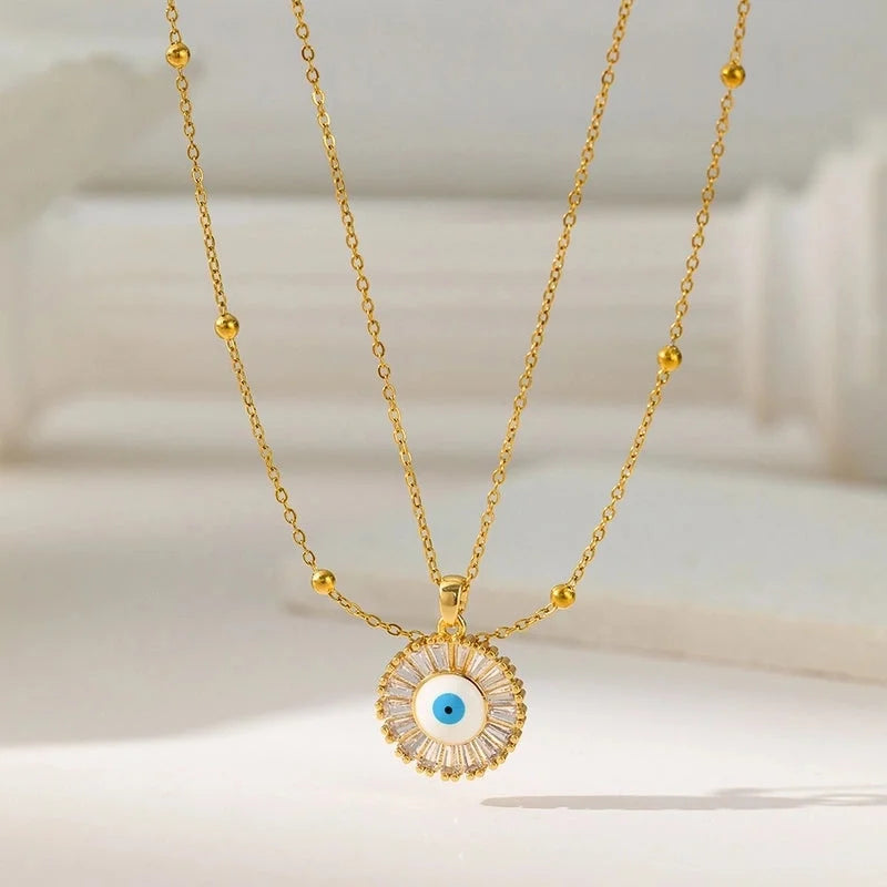 Modern Style Classic Style Devil's Eye Oval Heart Shape Titanium Steel Plating Stainless Steel Necklaces