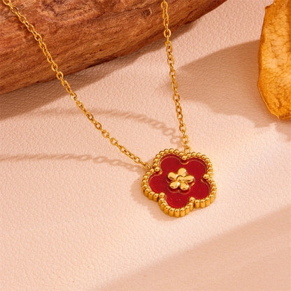 Sweet Minimalist Flower Titanium Steel Artificial Gemstones Turquoise Shell Inlay Jewelry Set