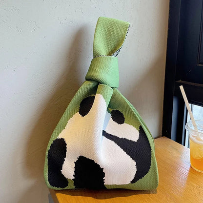 Vest Bag Vest Bag Cute Panda Large Knitted Shoulder Handbag Hand Bag Commuter Large Capacity Wrist Bag