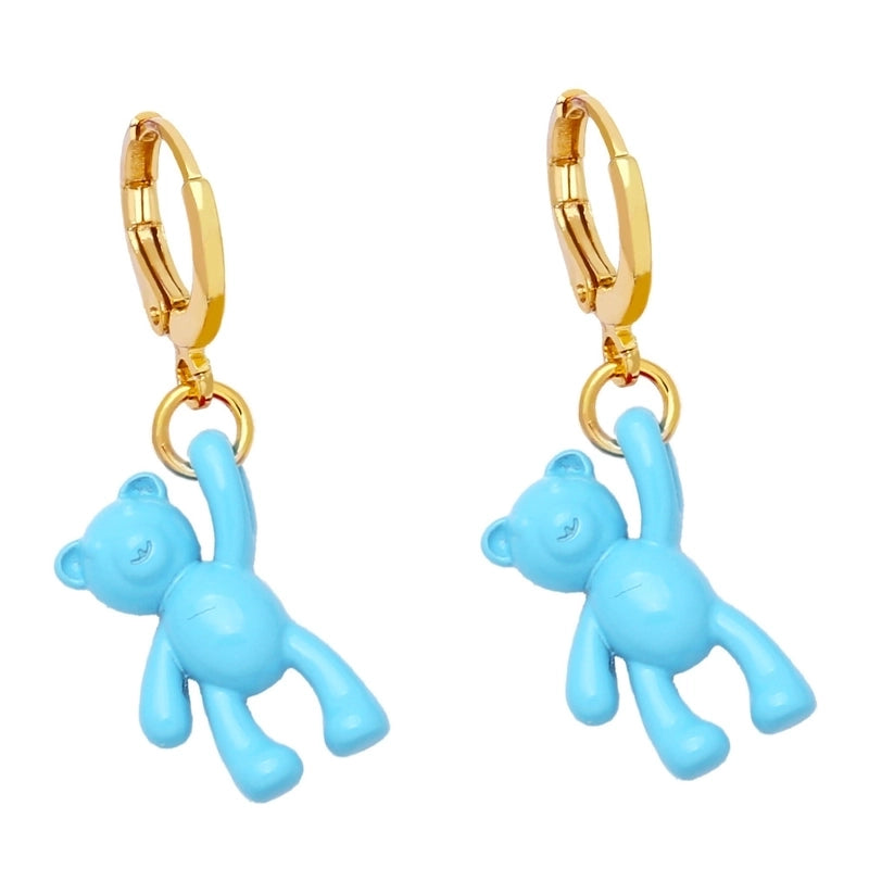 Bear Earrings Female European And American Personality Retro Candy Color Copper Earrings