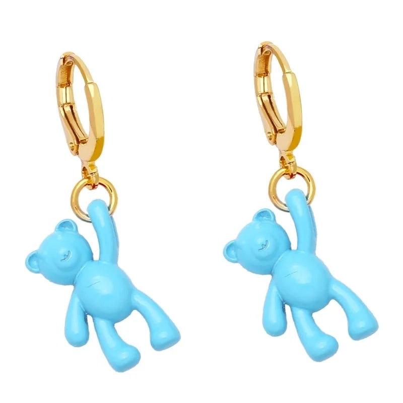 Bear Earrings Female European And American Personality Retro Candy Color Copper Earrings