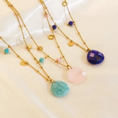 3 Pieces 304 Stainless Steel Natural Stone 14K Gold Plated Modern Style Plating Geometric Pendant Necklace